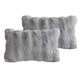 Faux Fur Throw Pillow Cover Decorative Pillowcase Grey Cushion Cover for Sofa Bedding 30x50cm, Set of 2 Soft Cozy Pillow Case