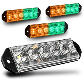 LAMPHUS 4pc PlanarFlash 6W Amber Green LED Surface Mount Police Grill Strobe Warning Lights [SAE Class 1] 12V Ultra Slim Flat Grille Flashing Emergency Fire Lights for Firefighter Vehicle Trucks