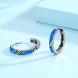 ZIPPICE Opal Earrings Women's 925 Sterling Silver Hoop Earrings Opal Hoop Earrings Small Silver Earrings Zircon Earrings Opal Jewellery Gifts for Women Wife Girls 15 mm, Sterling Silver