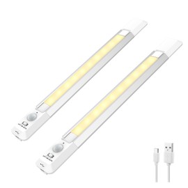 BIGMONAT Motion Sensor LED Night Light,Wireless USB Rechargeable Under Cabinet Strip Lights Stick-On Magnetic Closet Lighting Bar for Kitchen, Hallway, Motion Activated Indoor Light - White, 2Pack