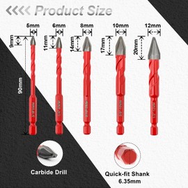High Hardness Skewed Head Eccentric Drill Bit - FOCSTOL Eccentric Concrete Drill Bits Set with Quick Change Hex Shank for Wood Plastic Ceramic Tile 10pcs (5mm*2+6mm*4+8mm*2+10mm+12mm)
