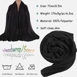 ZRQ 1 Pieces Black Stretch Hijab Extra Long Solid Color African Shawl Hair Scarfs Jersey Turban Fashion Head Scarf Soft Head Wraps for Black Women