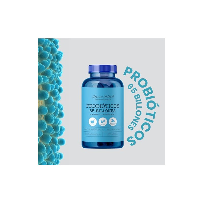 Probióticos 65 Billones, 120 Cápsulas, Suplemento Alimenticio Vegano, 500 mg