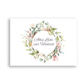 Friendly Fox Wedding Card, 1 x Wedding Card with Flower Wreath Motif, Happy Wedding, DIN A6 Card with Envelope