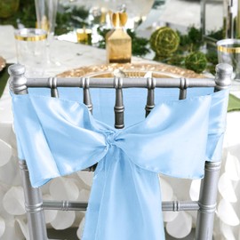 Vibera 50 PCS Baby Blue Satin Chair Sashes for Wedding Chair Bows Sashes Chair Ties Chair Cover Sashes for Folding Chairs for Thanksgiving Party Home Decorations（Baby Blue 7 x 108 inch）