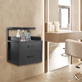 WUPYI Wall Mount Styling Station,Salon Storage Station Cabinet with Drawers,Beauty Barber Salon Storage Organizer 2 Hair Dryer Holders for Hair Stylist,Barber Shop,Home (Black)