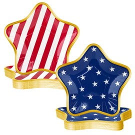 QZYL 50 PCS 4th of July Plates, 9" Disposable 2 Style Patriotic Star-shaped Plates, Red White Blue Independence Day Paper Decorations, Fourth of July Accesssories for Veterans Day Memorial Day