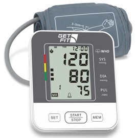 Get Fit Get Fit Blood Pressure Monitor CE Approved UK for Home Use - Medical Upper Arm Blood Pressure Machine - Heart Rate Monitor - Hypertension Detector - Adjustable 22-42cm Large Adult Cuff - LCD Display