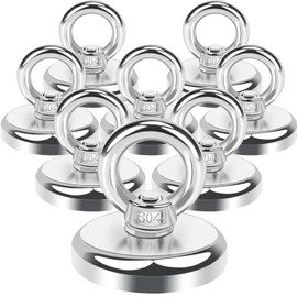 Aenienoe Strong Magnets Strong Large 45 kg Neodymium Magnet Extra Strong Magnets Strong Hold 8 Pieces Magnetic Fishing with Eyelet Screws for Magnet Fishing in Home, Workshop, Water Diameter 32 mm