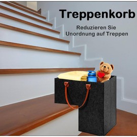 Treppenkorb Stufenkorb Filz L-Form Treppenkörbe mit Griffe Große Faltbar Treppen Korb Organizer Korbaufbewahrungskorb für Wäsche Spielzeug Haushaltsgegenstände (Schwarz)
