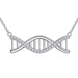 VONALA DNA Double Helix Chemistry Science Molecule Biology Necklace 925 Sterling Silver DNA Jewelry Packaged with Jewelry Box Gifts for Her Women