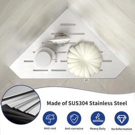 Bernkot Bernkot Corner Shower Shelf 10" Brushed 304 Stainless Steel Pentagonal Heavy Duty Floating Corner Shelf Slot Design Recessed Bathroom Shelf for Tiled Wall, No Drilling Needed