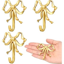 4 Pcs Gold Bow Knot Hooks Brass Bow Wall Door Hanger Towel Hooks Brass Coat Hanger Decorative Holder for Wedding Bathroom Living Room Kitchen Decor (S)