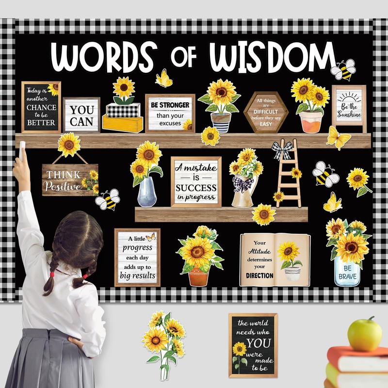 Mooliwe 57 Pcs Sunflower Bulletin Board Set Inspirational Flower Bulletin