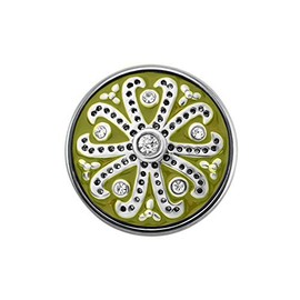 Quiges Women's Click Button 18 mm Chunk Silver-Plated Light Green Faux Pearl Flowers For Leather Bracelet