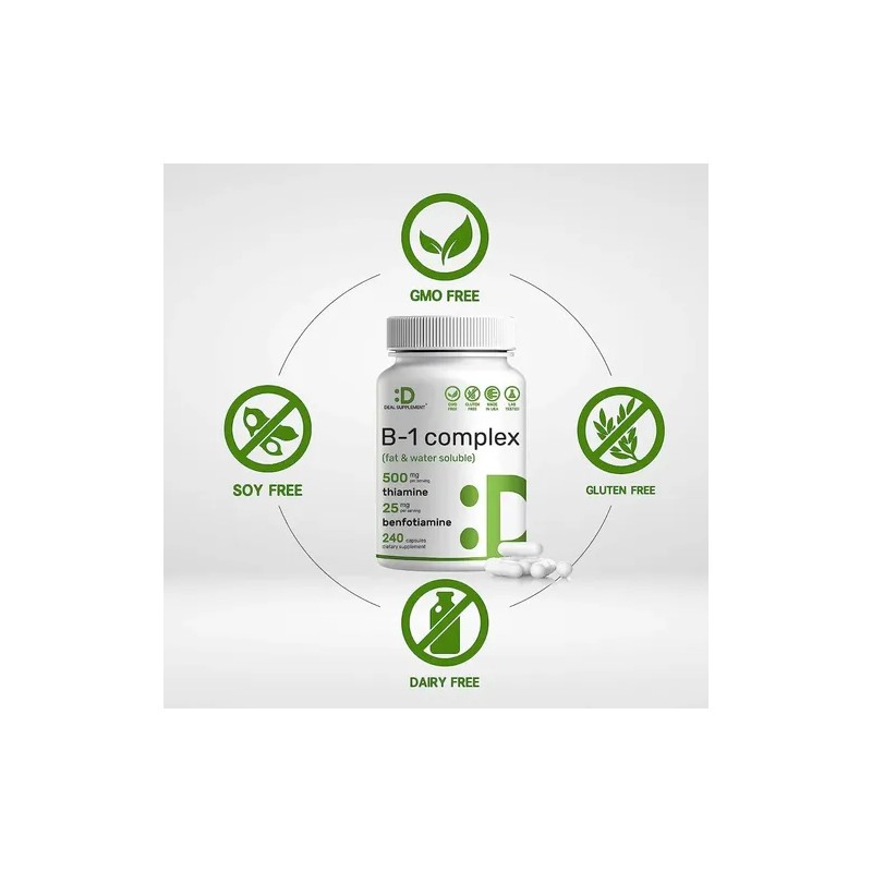 Vitamina B1 Complex Con Benfotiamina240 Cápsulas Hecho Usa Sabor S/n