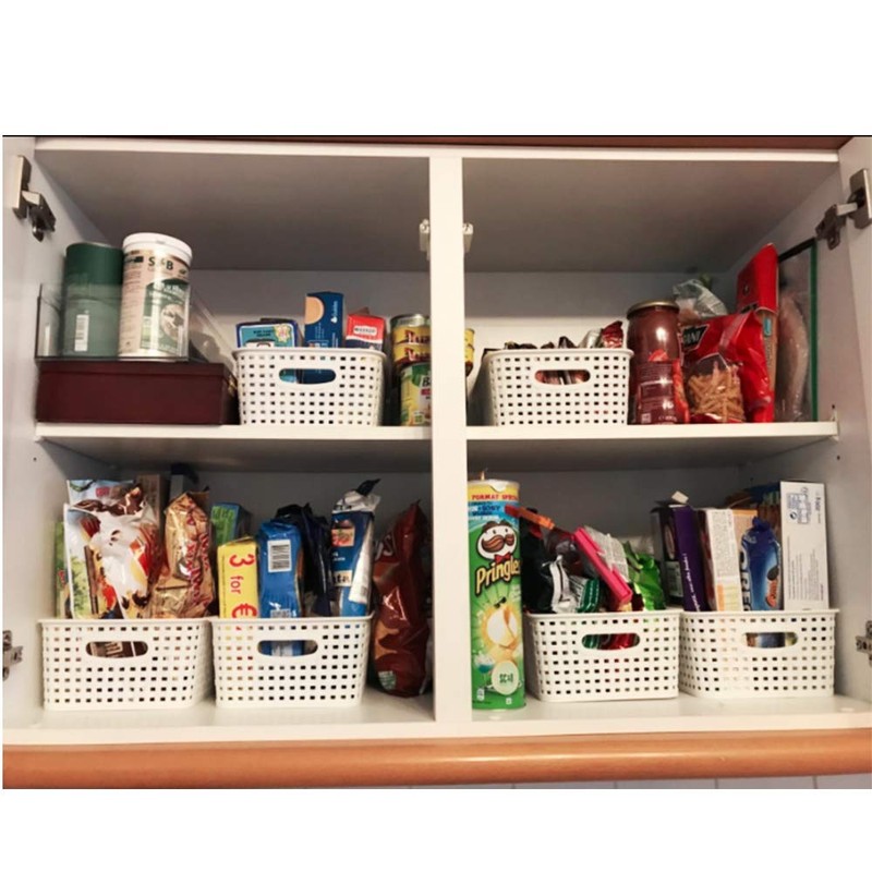 Sandmovie White Plastic Woven Ratten Baskets, 6-Pack