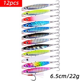 Aorace 12pcs 22g 6.5cm Metal Jigs Saltwater Fishing Lures Jigging Spoon Lures Kit for Long Casting Surf Fishing Slow Vertical Casting Artificial Lead Jigs Assortment for Bass Sea Trout