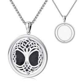 Collar con colgante de árbol de la vida para mujeres y hombres, de plata de ley celta, collar con colgante giratorio para fotos que sostiene fotos, joyería de árbol, regalos de cumpleaños, aniversario para madre, abuela, novio, Plata esterlina, N A