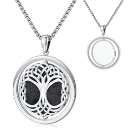 Collar con colgante de árbol de la vida para mujeres y hombres, de plata de ley celta, collar con colgante giratorio para fotos que sostiene fotos, joyería de árbol, regalos de cumpleaños, aniversario para madre, abuela, novio, Plata esterlina, N A