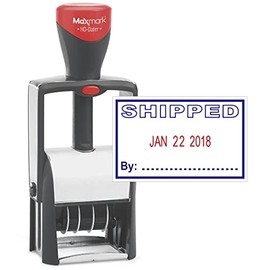Heavy Duty Date Stamp with"Shipped" Self Inking Stamp - 2 Color Blue/Red Ink
