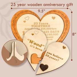 STOFINITY 25th Gifts Anniversary for Husband Wife - 25th Wedding Gifts Anniversary for Couple, 25th Anniversary Keepsake Gift for Him, Happy 25 Years Marriage Present Wood Heart Plaque Decoration Idea