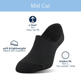 Peds Women's Lightweight Mid Cut No Show Socks, 12-Pairs, Black, Shoe Size: 5-10