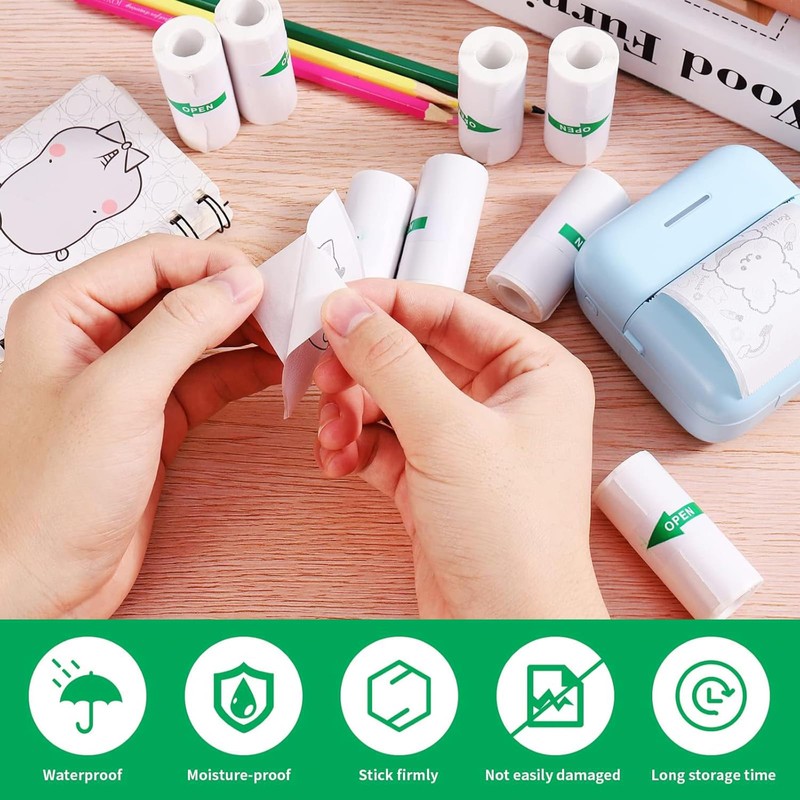 10 Rolls Mini Printer Sticker Paper Roll, Thermal Printer Paper,