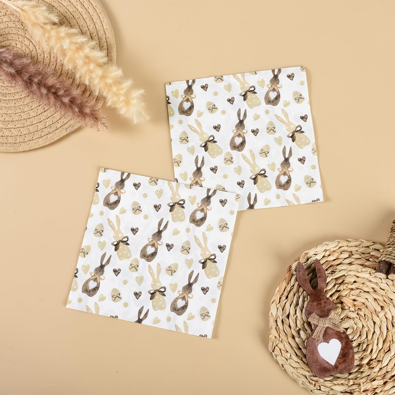 100Pcs Easter Bunny Paper Napkins Rabbits Eggs Disposable Party Napkins