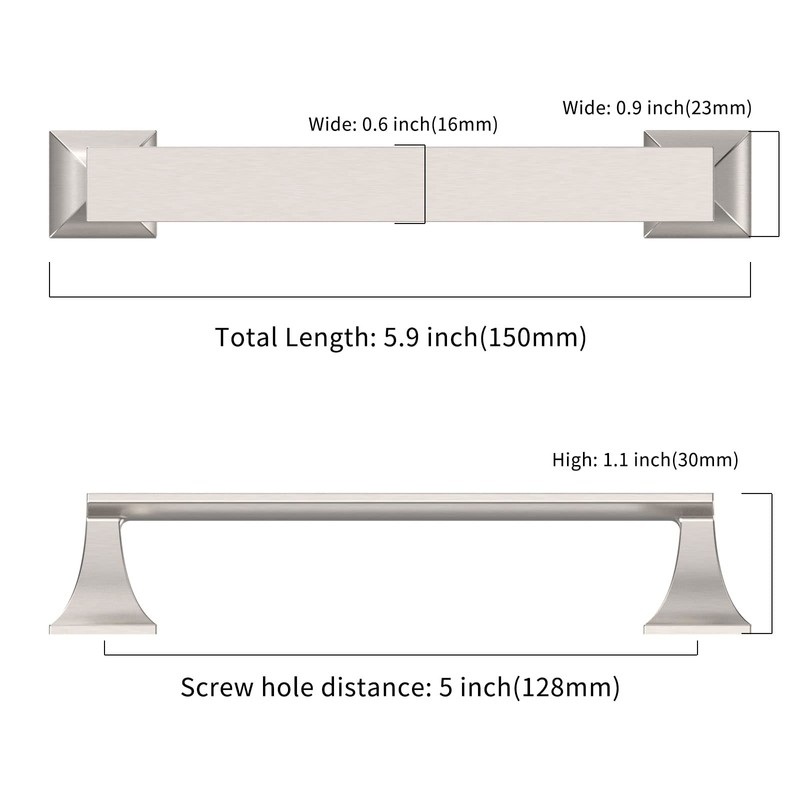9BUILD 6 Pack 5 Inch Cabinet Handles Brushed Satin Nickel
