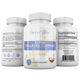 Divine Vibes Multi Collagen Plus Pills (Type I, II, III, V, X) for Anti-Aging, Hair, Skin, Nails and Joint Support, 30 Day Supply
