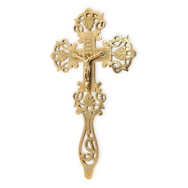 Needzo Elegant Filigree Brass Cross - Timeless Religious Decor - 9" L x 5" W
