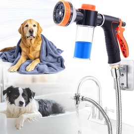 Dog Washing Hose Attachment with Dog Towels for Drying Dogs Large, Bathtub Faucet Sprayer Attachment with Long Hose, Pup Sprayer for Tub Faucet, Indoor Dog Wash Shower Attachment