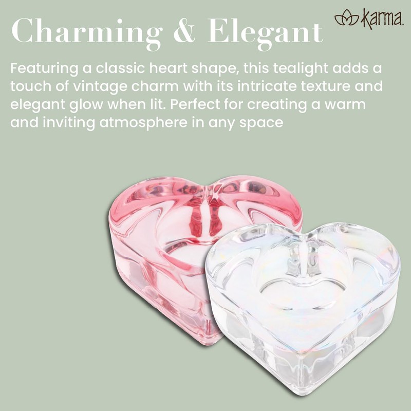 Karma, Glass Heart Tealight Holder, Chunky Glass Candle Holder Votive