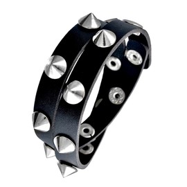 P-Rize Bracelet, Spiky Studs, Double Wrap, Leather, Wristband, Punk Type, V-Series, Mine Type, Accessory, Black, Black, One size, Leather Metal, No Stone