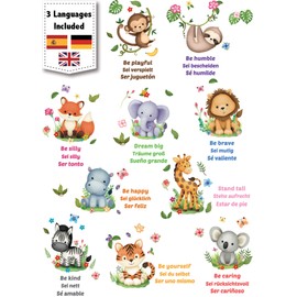 DECOWALL DS12-8074 Baby Animals and Quote Cartoon Wall Stickers kids nursery wall decals baby room home décor girls woodland safari playroom boys monkey lions zebra cute flower butterfly