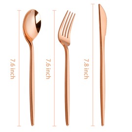 PULOTE 300PCS Rose Gold Plastic Silverware Set - Heavy Duty Rose Gold Utensils Set - Plastic Cutlery Disposable - Include 100 Knives,100 Forks and 100 Spoons for Party & Wedding