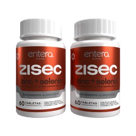 Entera  ZISEC Zinc, Selenio y Vitamina C  Pack de 2  Citrato de Zinc  Selenometionina  Fibra Prebiótica  120 Tabletas                                 
