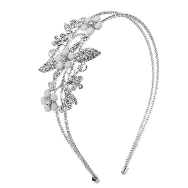 Lux Accessories Silver Tone Crystal Rhinestone White Flower Floral Coil Headband