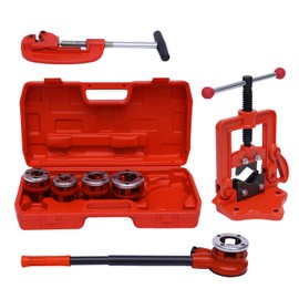 RustyVioum Pipe Cutter Threading Tool Kits 5 Dies Set Pipe Cutter Threading Tool 1/2" Up to 2" Pip Manual Pipe Threader Ratchet Type Kit