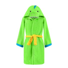 WYTbaby Bathrobe Children Teenagers Girls Boys 100% Cotton Hooded Sleepwear Beach Towels Dressing Gown Strong Water Absorption, Green