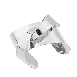 COLORFUL BLING Adjustable Irregular Hollow Out Open Wide Bangle for Women Simple Punk Smooth Chunky Statement Open Bangles Bracelet Wrist Jewelry-silver irregular