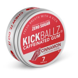 Cinnamon KickBallz Caffeinated Energy Gum | Extra Strength 110mg of Caffeine Per Ball | Fast-Acting | Tastes Amazing | Freshens Breath | Zero Sugar | Gluten-Free | USA Made | 3 Tins (21 Count)