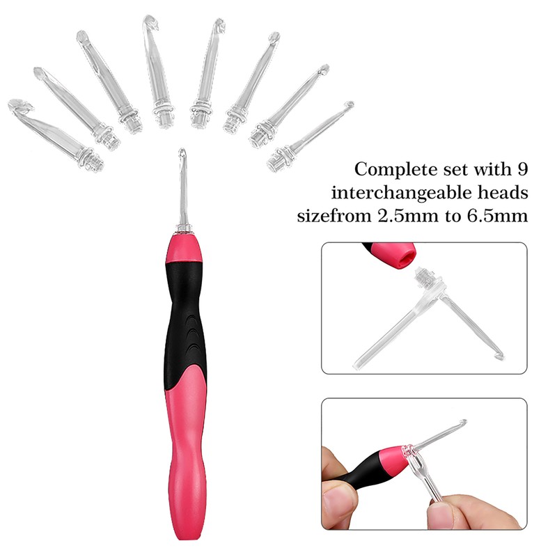 Professional 9 in 1 Led Light Up Crochet Hooks Knitting