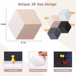 Tegeme 16 Pcs Self Adhesive Hexagon Felt Cork Board, Acoustic Panels for Walls, 6.7 x 5.9 in DIY Notice Hanging Bulletin Board for Back to School Decor Office Wall Home Stickers Memos Photos Display