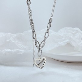 OSTAN Women's Heart Pendant Necklace, Stainless Steel