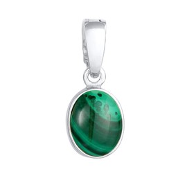 Classic Gemstone Pendant in 925 Sterling Silver with a Malachite Stone (10 mm), Handmade Women's Pendant for Silver Chains or Necklaces, Colour: Green, 0511730420, Sterling Silver, Malachite