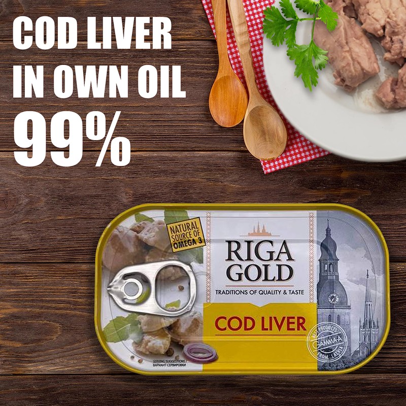 Riga Gold Cod Liver in Own Oil 4.27oz/ 121g From