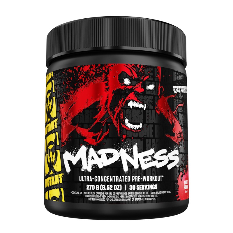 Mutant Madness Pre-Entreno en Polvo con Cafeína, Ponche de Frutas,