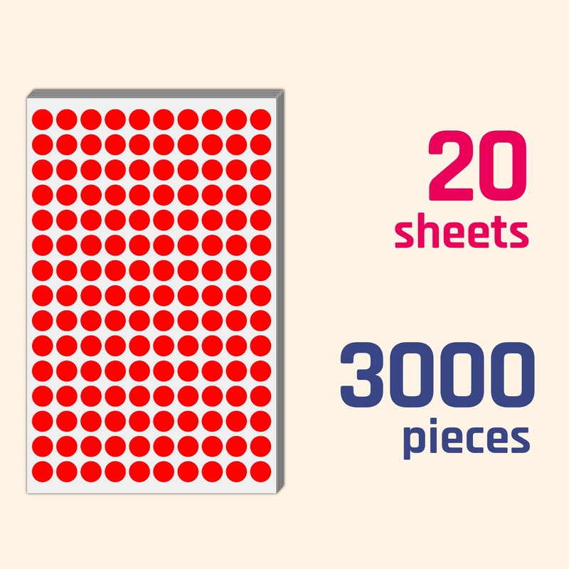 3000 Pieces, 1/2 inch - Red Dot Stickers, Small Round